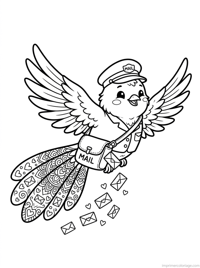 coloriage oiseau kawaii facteur lettres à imprimer coloriage oiseau kawaii facteur lettres - dessin gratuit à imprimer