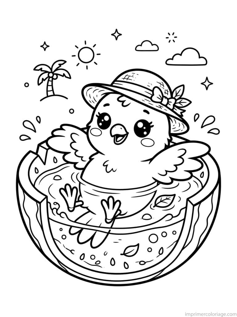coloriage oiseau kawaii pasteque piscine à imprimer coloriage oiseau kawaii pasteque piscine - dessin gratuit à imprimer