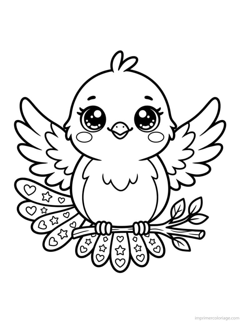 coloriage oiseau kawaii plumes etoiles à imprimer coloriage oiseau kawaii plumes etoiles - dessin gratuit à imprimer