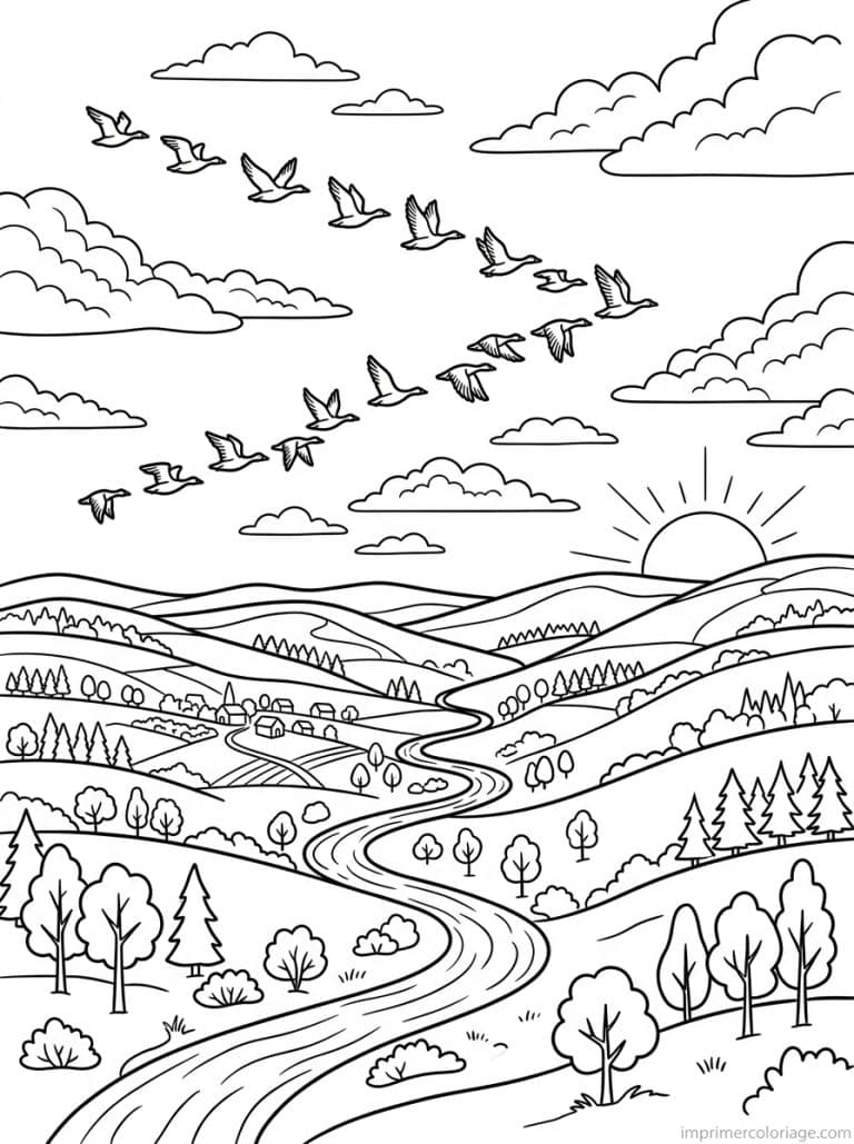 coloriage oiseaux vol formation coucher à imprimer coloriage oiseaux vol formation coucher - dessin gratuit à imprimer