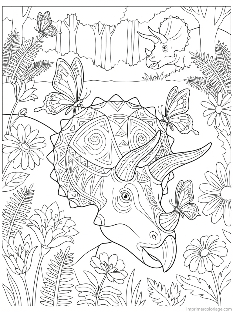 coloriage triceratops collerette parade - dessin gratuit &agrave; imprimer