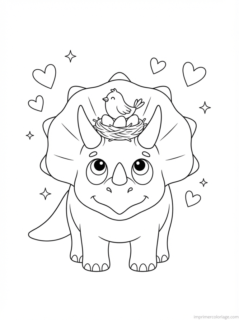 coloriage triceratops cute nid cornes - dessin gratuit &agrave; imprimer