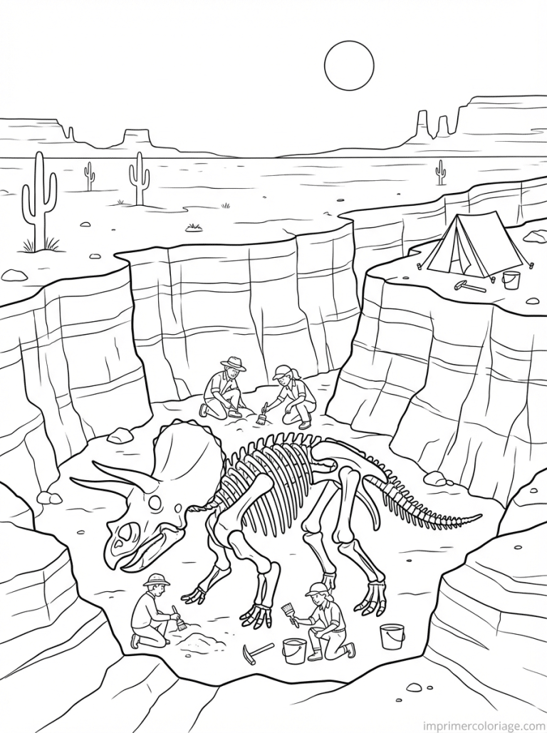 coloriage triceratops fossile fouille canyon - dessin gratuit &agrave; imprimer