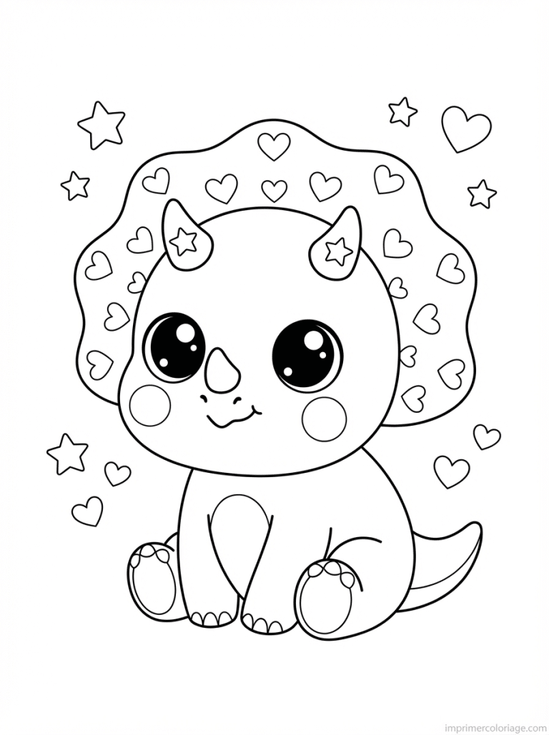 coloriage triceratops kawaii bebe etoiles - dessin gratuit &agrave; imprimer
