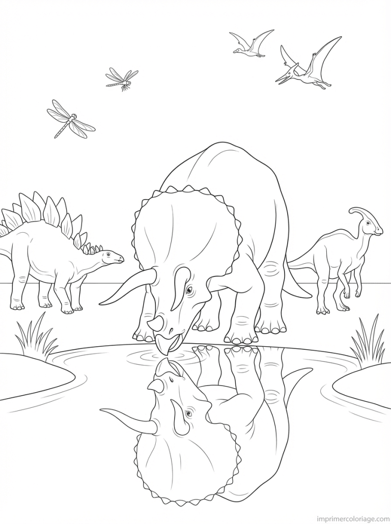 coloriage triceratops point eau dinosaures - dessin gratuit &agrave; imprimer