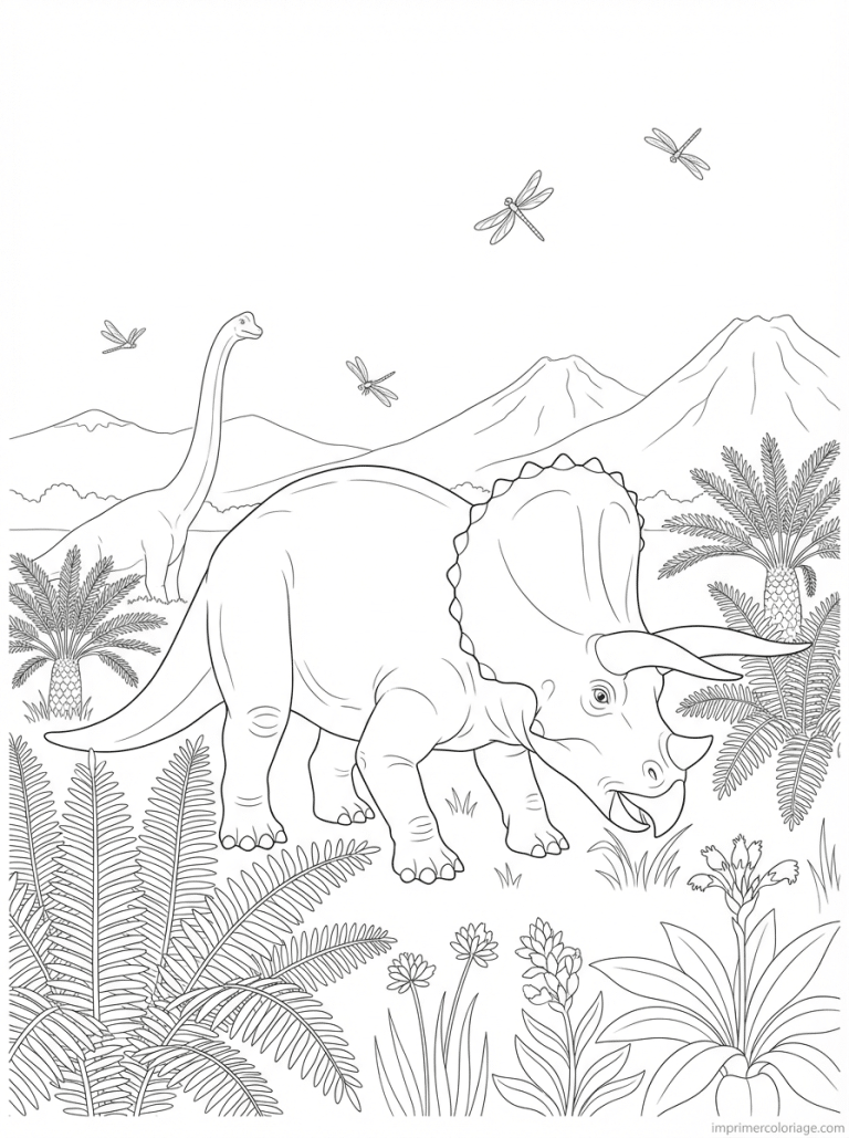 coloriage triceratops prairie brachiosaure - dessin gratuit &agrave; imprimer