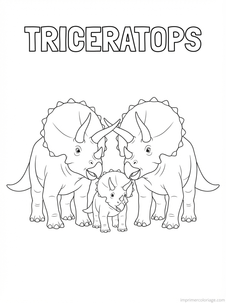 coloriage triceratops titre famille - dessin gratuit &agrave; imprimer