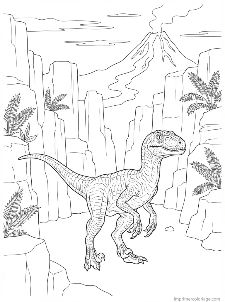 coloriage velociraptor canyon coucher - dessin gratuit &agrave; imprimer