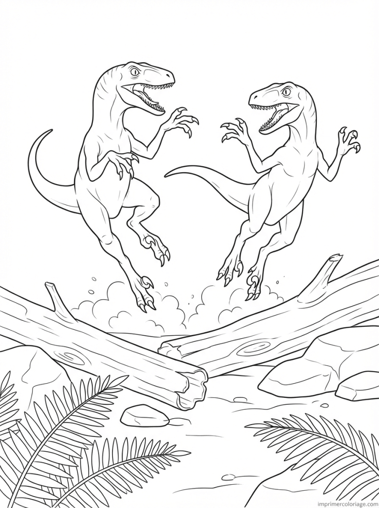 coloriage velociraptor combat territoire - dessin gratuit &agrave; imprimer