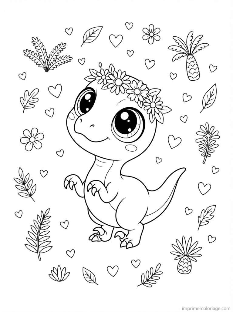 coloriage velociraptor cute bebe couronne - dessin gratuit &agrave; imprimer