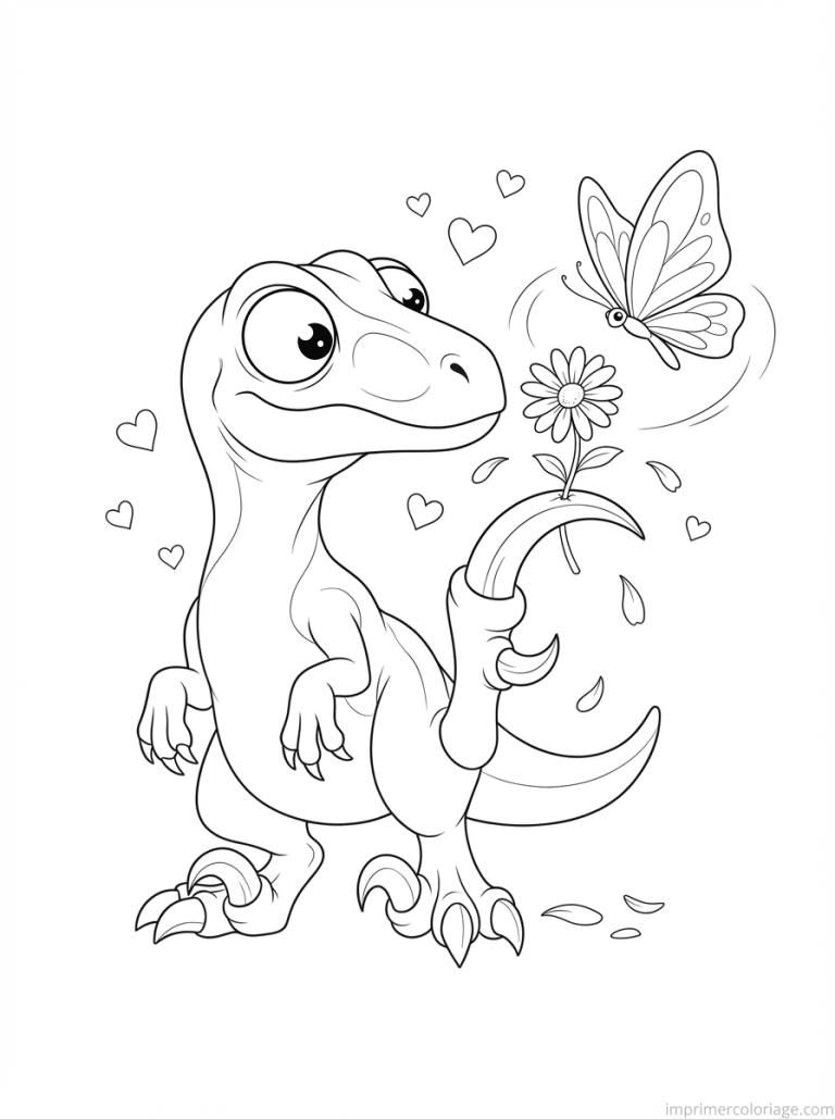 coloriage velociraptor cute griffe marguerite - dessin gratuit &agrave; imprimer