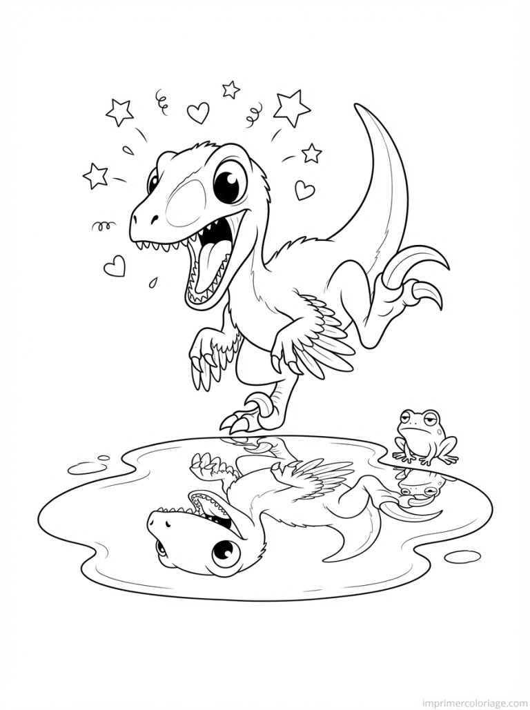 coloriage velociraptor cute miroir grenouille - dessin gratuit &agrave; imprimer