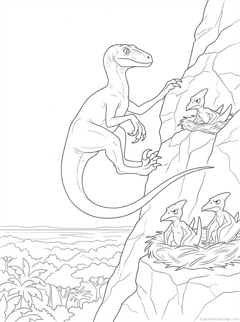 coloriage velociraptor grimpe falaise - dessin gratuit &agrave; imprimer