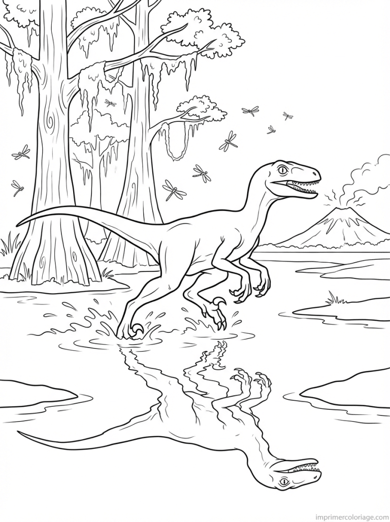 coloriage velociraptor marecage volcan - dessin gratuit &agrave; imprimer