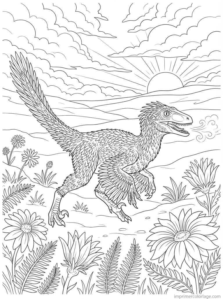 coloriage velociraptor plumes aube - dessin gratuit &agrave; imprimer
