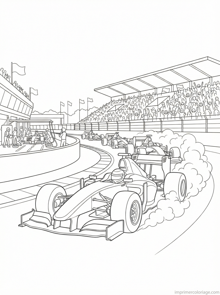 coloriage voiture course circuit tribune - dessin gratuit &agrave; imprimer