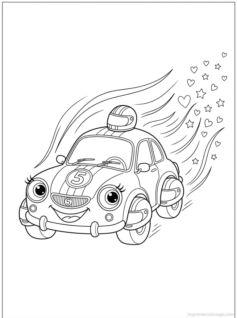 coloriage voiture course cute yeux casque - dessin gratuit &agrave; imprimer