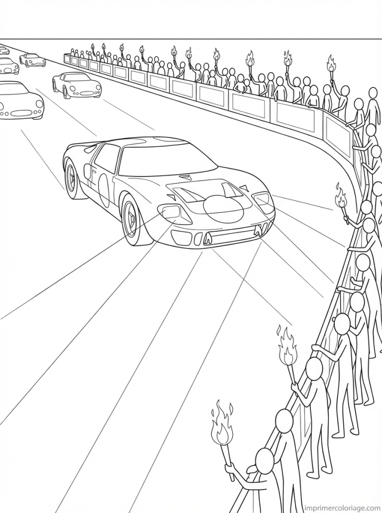 coloriage voiture course lemans nuit - dessin gratuit &agrave; imprimer