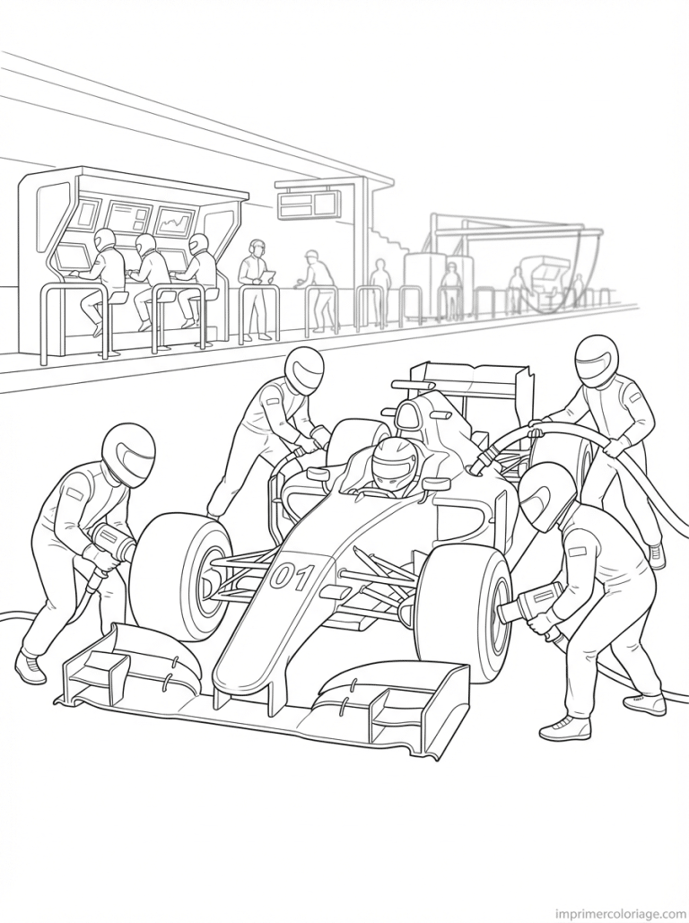 coloriage voiture course pitstop mecaniciens - dessin gratuit &agrave; imprimer