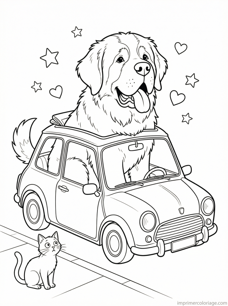 coloriage voiture cute chien trop grand - dessin gratuit &agrave; imprimer