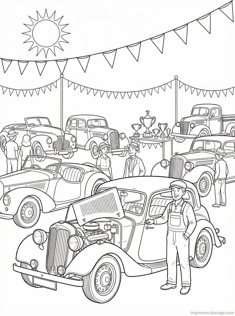 coloriage voiture exposition vintage trophee - dessin gratuit &agrave; imprimer