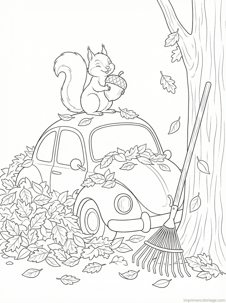 coloriage voiture feuilles automne ecureuil - dessin gratuit &agrave; imprimer