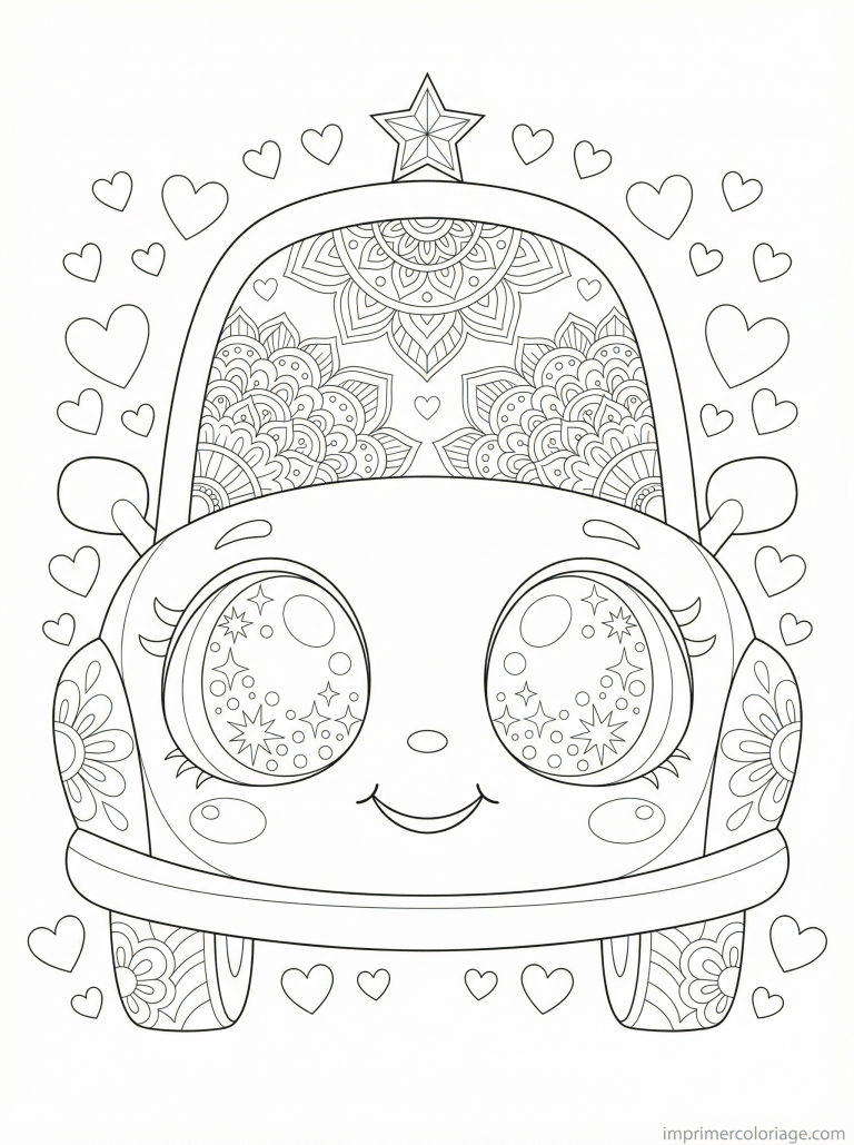 coloriage voiture kawaii visage mandala - dessin gratuit &agrave; imprimer