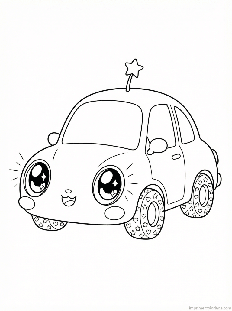 coloriage voiture kawaii yeux coeurs - dessin gratuit &agrave; imprimer