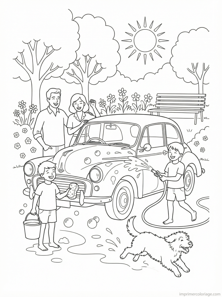 coloriage voiture lavage enfants bulles - dessin gratuit &agrave; imprimer