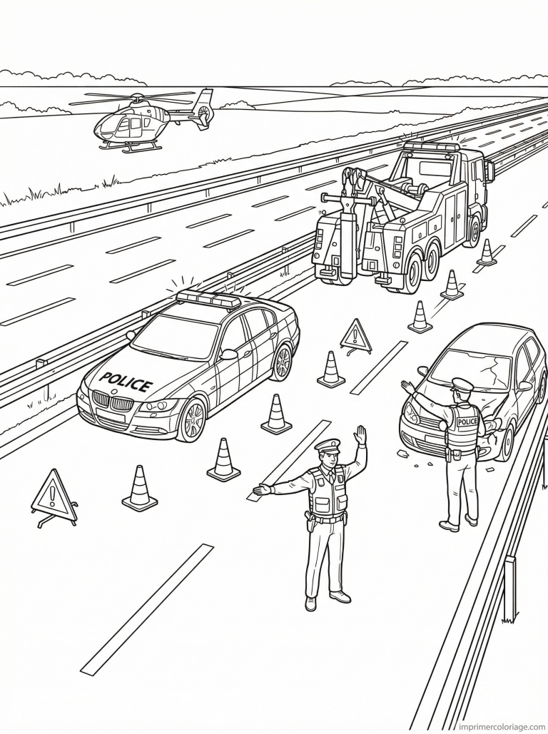 coloriage voiture police accident autoroute - dessin gratuit &agrave; imprimer
