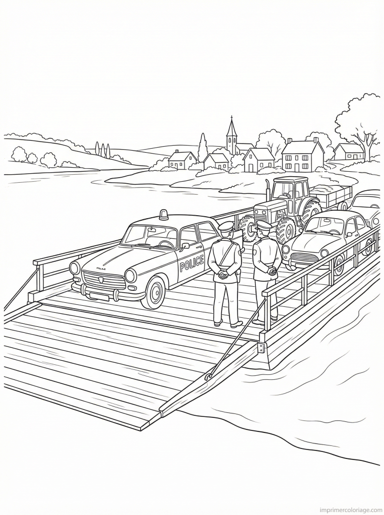 coloriage voiture police bac riviere - dessin gratuit &agrave; imprimer