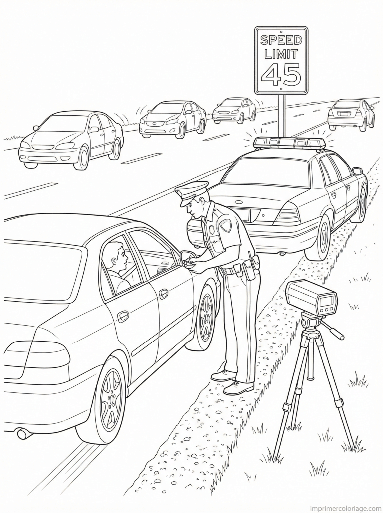coloriage voiture police controle radar - dessin gratuit &agrave; imprimer