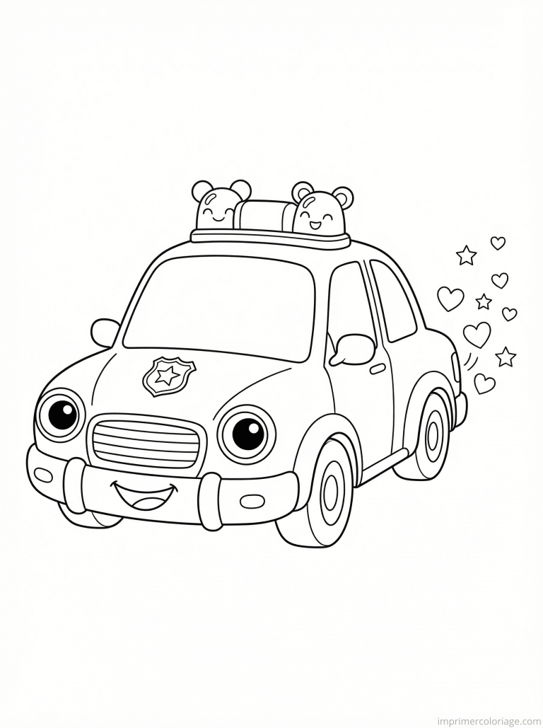 coloriage voiture police cute yeux badge - dessin gratuit &agrave; imprimer