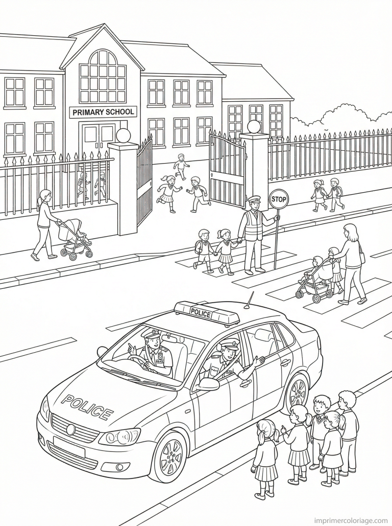 coloriage voiture police ecole enfants - dessin gratuit &agrave; imprimer