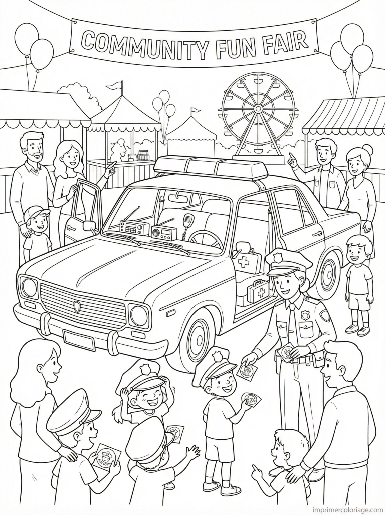 coloriage voiture police fete enfants stickers - dessin gratuit &agrave; imprimer
