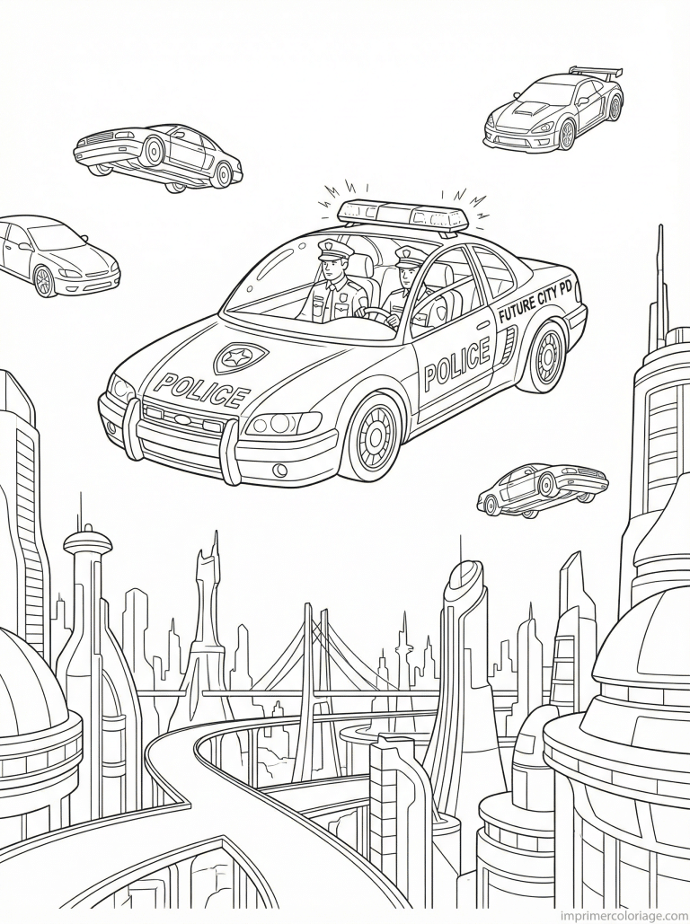 coloriage voiture police futuriste volante - dessin gratuit &agrave; imprimer