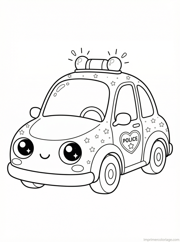 coloriage voiture police kawaii coeur badge - dessin gratuit &agrave; imprimer