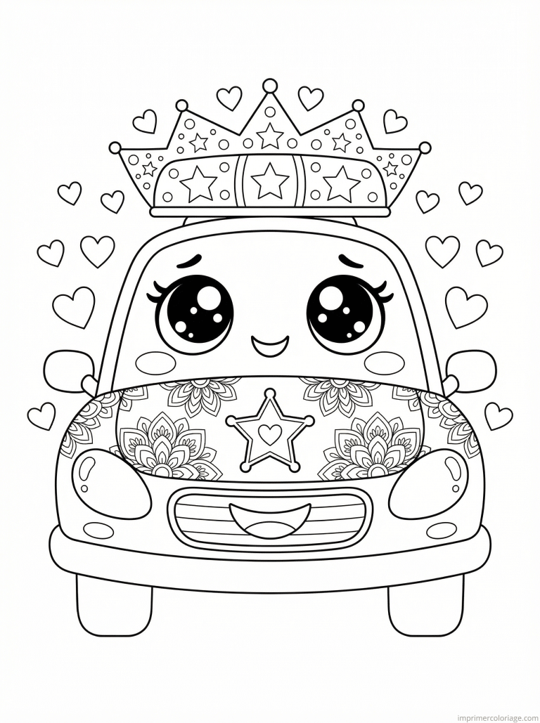 coloriage voiture police kawaii visage mandala - dessin gratuit &agrave; imprimer