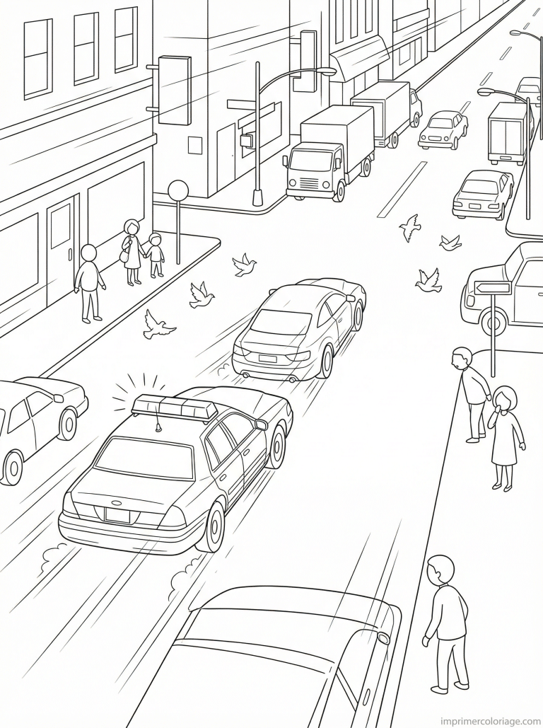coloriage voiture police poursuite ville - dessin gratuit &agrave; imprimer