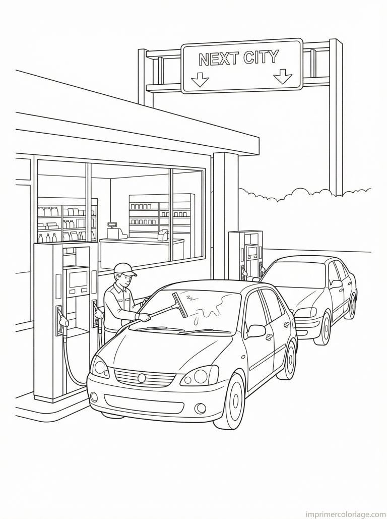 coloriage voiture station essence pompe - dessin gratuit &agrave; imprimer
