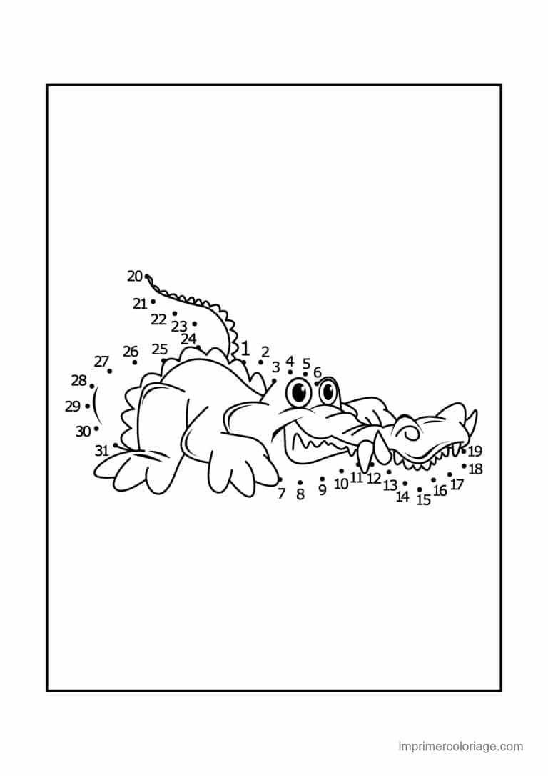 point a relier 1 a 31 crocodile couche - dessin gratuit &agrave; imprimer