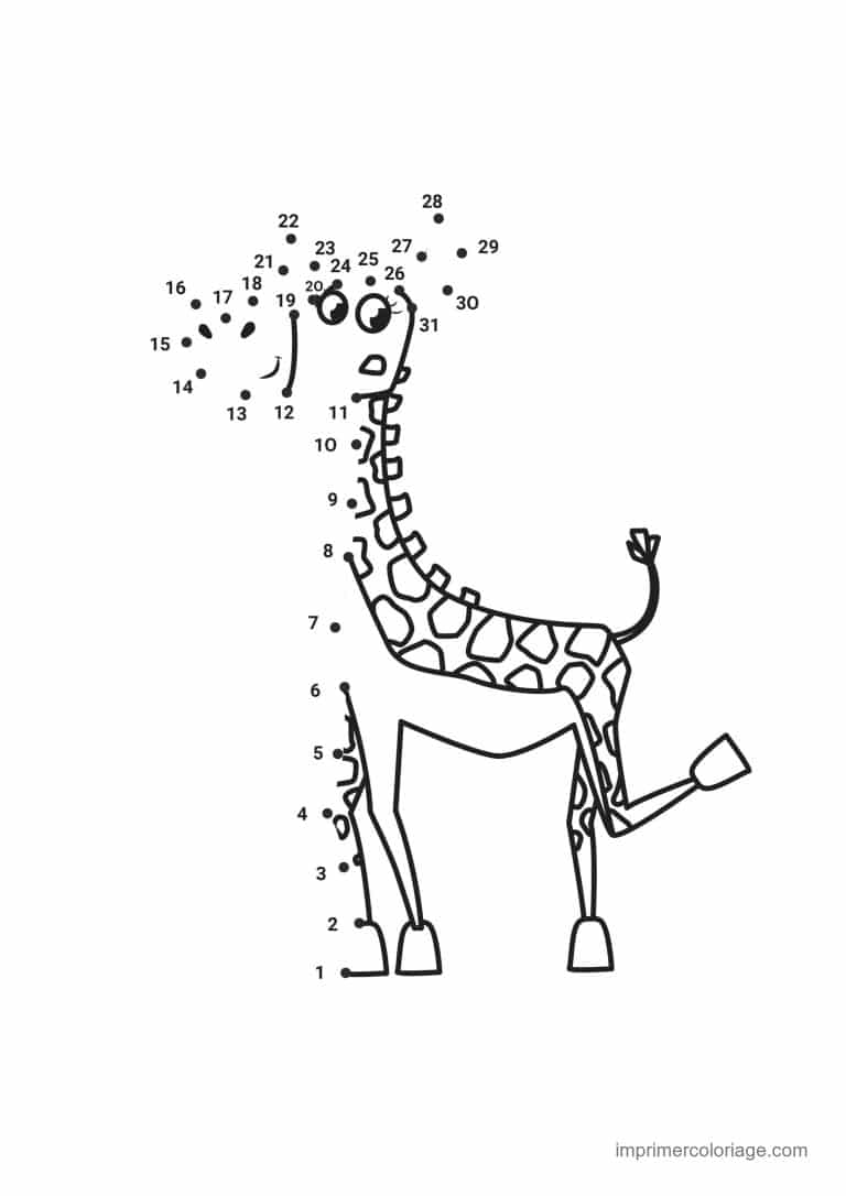 point a relier 1 a 31 girafe qui leve la patte - dessin gratuit &agrave; imprimer