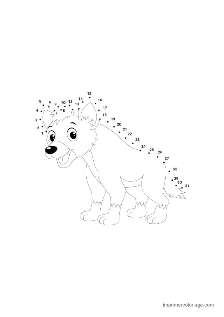 point a relier 1 a 31 jeune hyene - dessin gratuit &agrave; imprimer