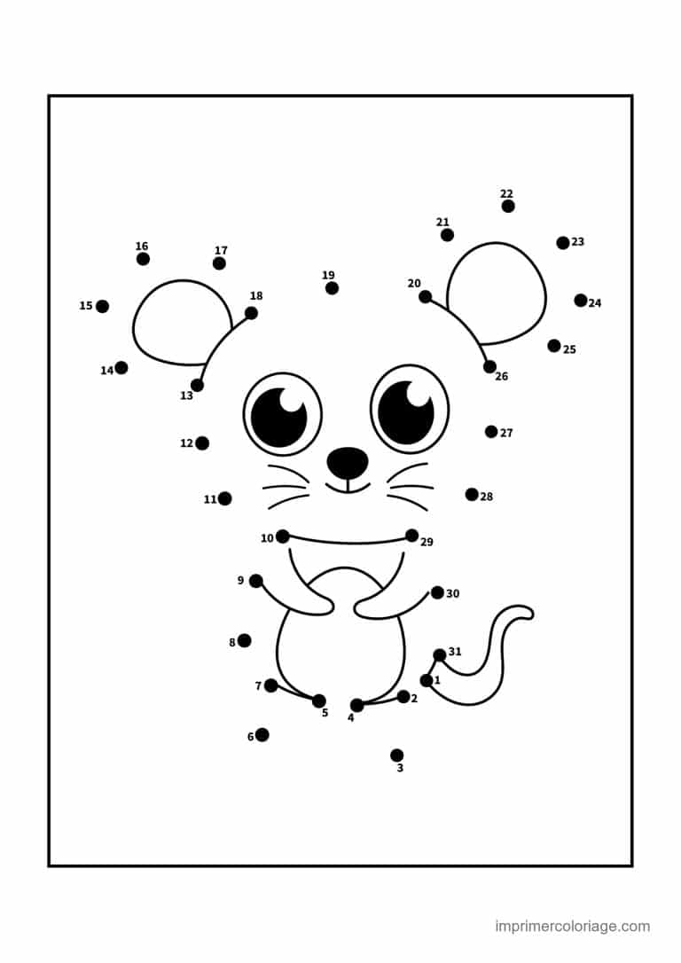 point a relier 1 a 31 souris aux grandes oreilles - dessin gratuit &agrave; imprimer