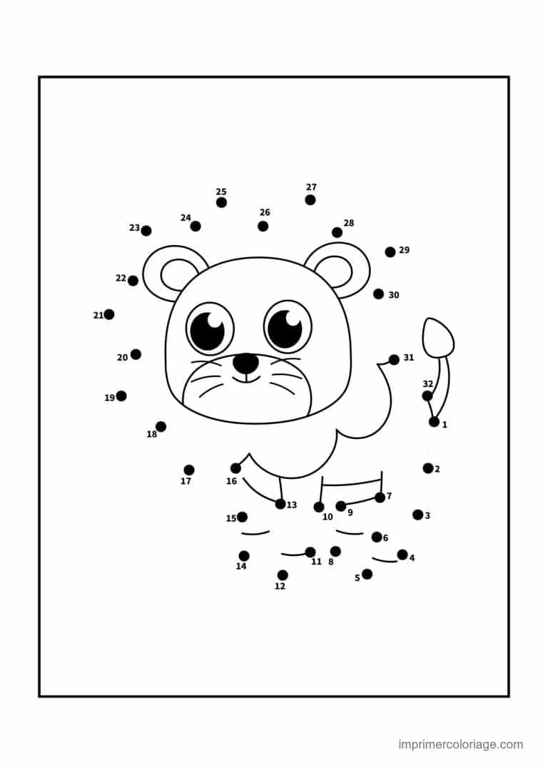 point a relier 1 a 32 lion assis - dessin gratuit &agrave; imprimer