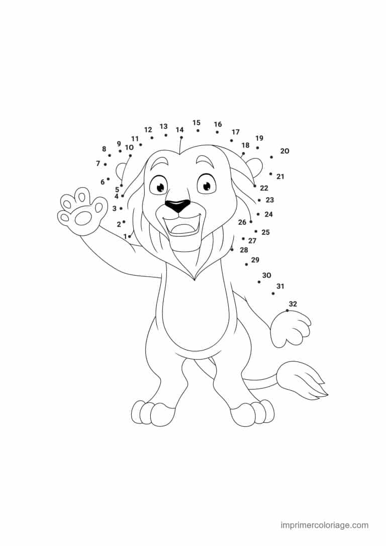 point a relier 1 a 32 lion qui salue - dessin gratuit &agrave; imprimer