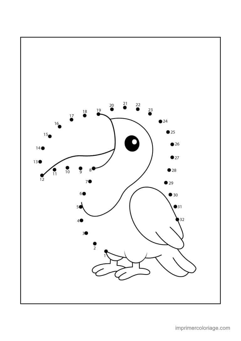 point a relier 1 a 32 toucan sur une branche - dessin gratuit &agrave; imprimer