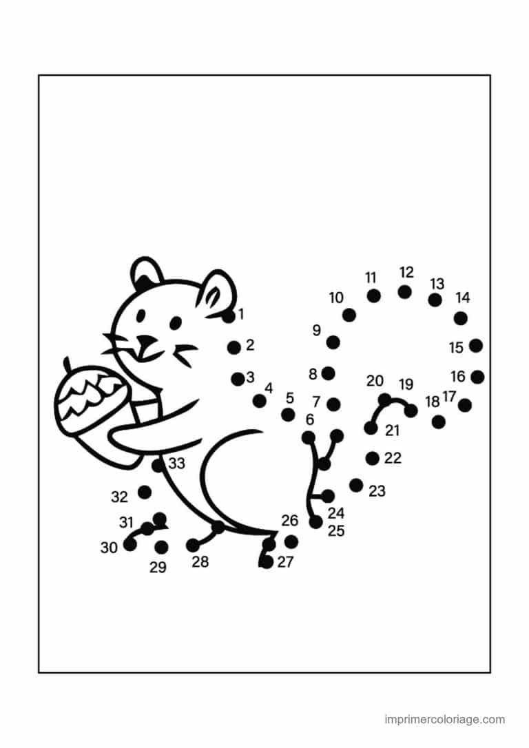 point a relier 1 a 33 ecureuil avec un gland - dessin gratuit &agrave; imprimer