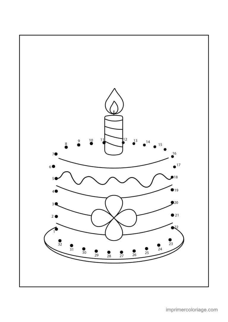 point a relier 1 a 33 gateau d anniversaire - dessin gratuit &agrave; imprimer
