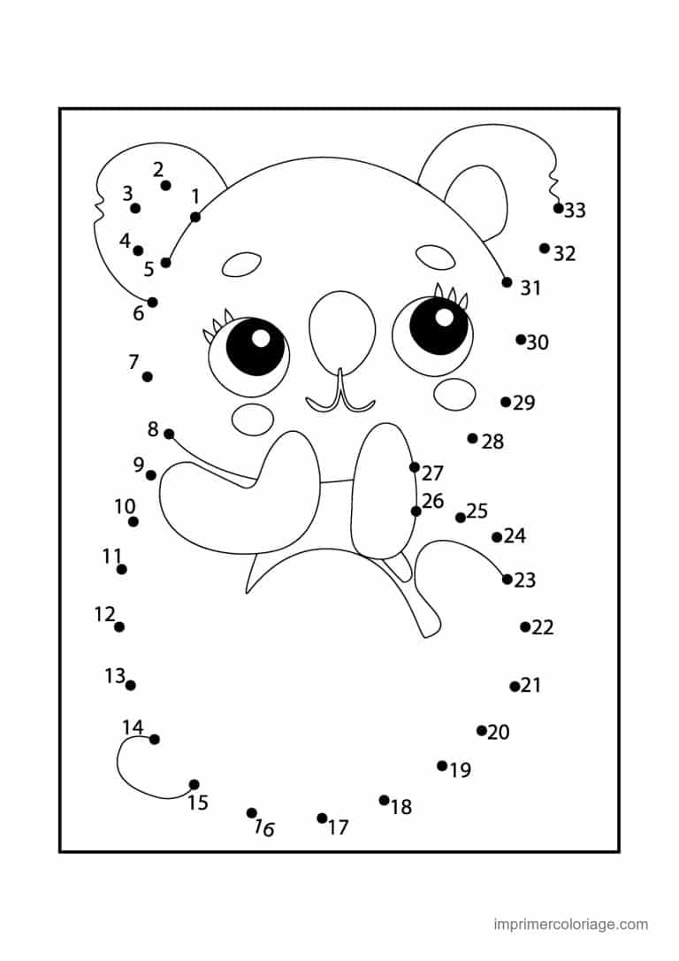 point a relier 1 a 33 koala accroche - dessin gratuit &agrave; imprimer